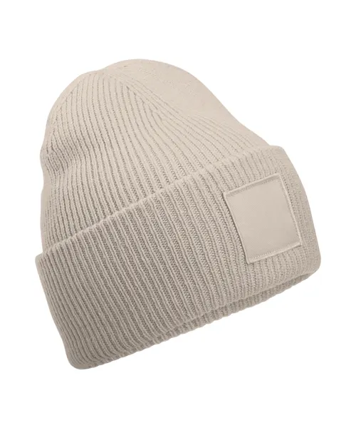 Beechfield Deep-cuffed tonal patch beanie in beige & natural, style B336R