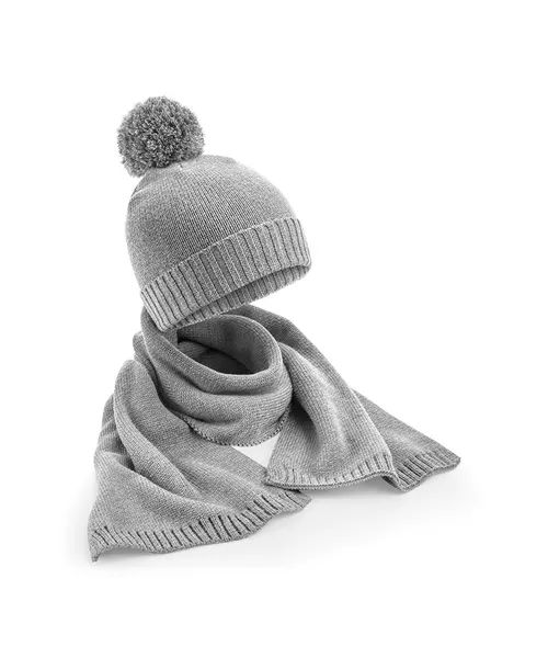 Beechfield Knitted scarf and beanie gift set in grey, style B401R