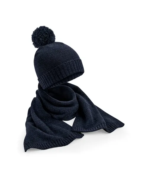 Beechfield Knitted scarf and beanie gift set in navy, style B401R