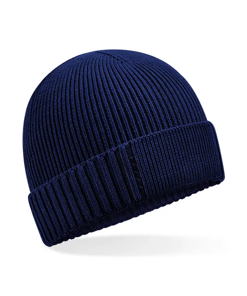 Beechfield Organic cotton engineered patch beanie in navy, style B438N