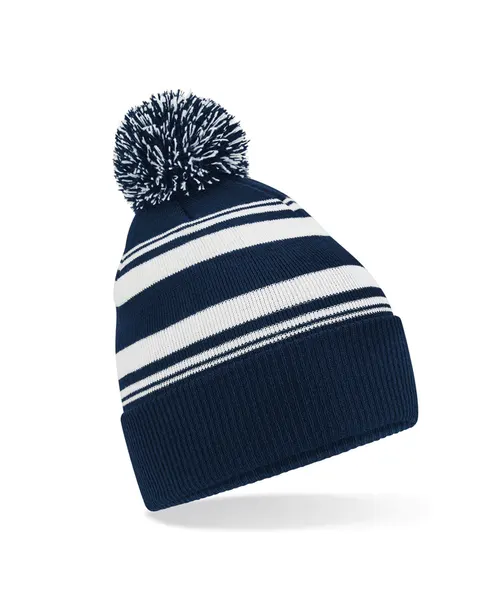 Beechfield Striped fan beanie in navy, style B473R