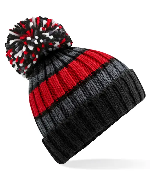 Beechfield Hygge striped beanie in burgundy, style BC392