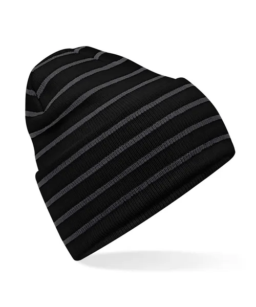 Beechfield Original deep-cuffed striped beanie in black, style BC39R