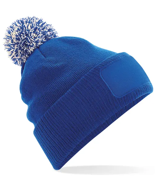 Beechfield Snowstar patch beanie in blue, style BC443