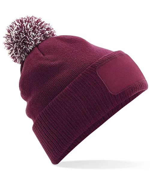 Beechfield Snowstar patch beanie in burgundy, style BC443