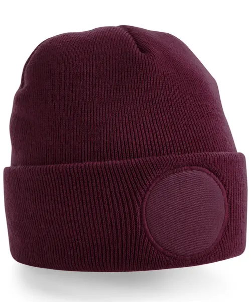 Beechfield Circular patch beanie in burgundy, style BC446