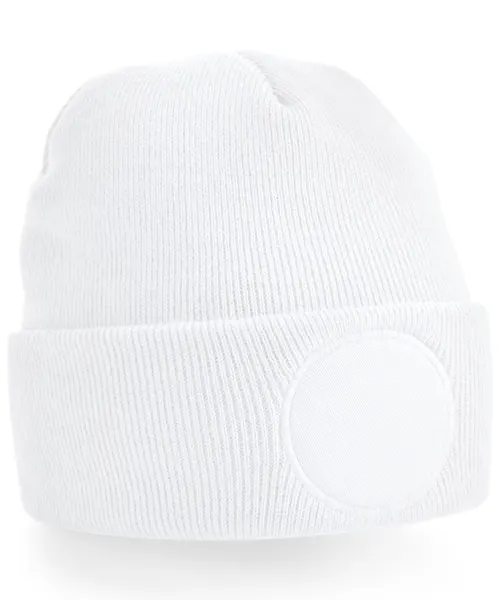 Beechfield Circular patch beanie in white, style BC446