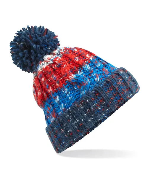 Beechfield Corkscrew pom pom beanie in red, style BC486