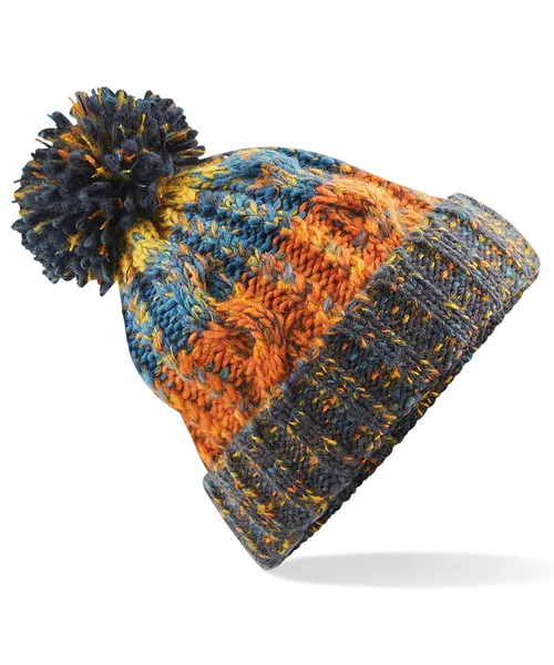 Beechfield Corkscrew pom pom beanie in blue, style BC486