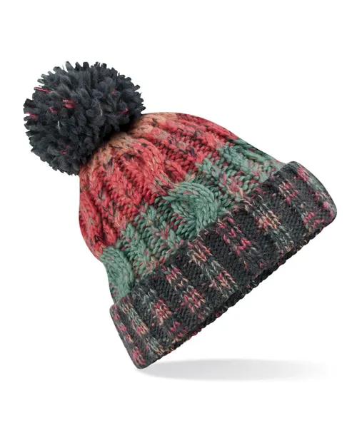 Beechfield Corkscrew pom pom beanie in pink, style BC486