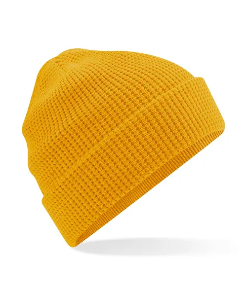 Beechfield Organic cotton waffle beanie in yellow, style BC52N
