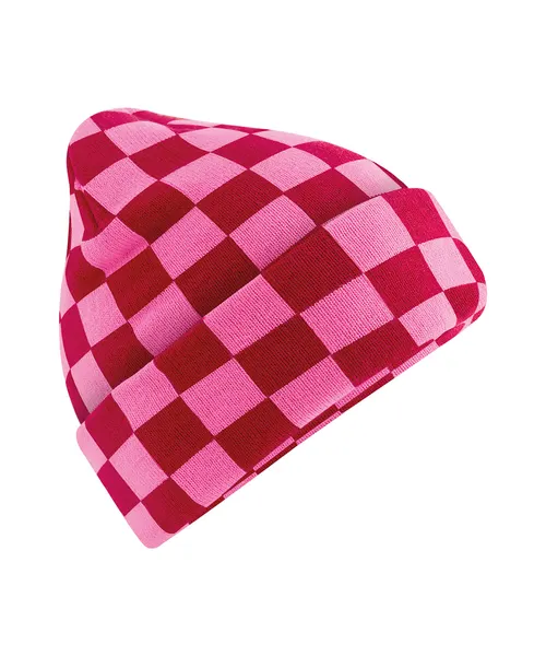 Beechfield Checkerboard beanie in red, style BC531