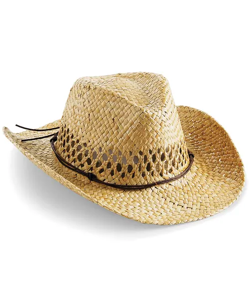 Beechfield Straw cowboy hat in beige & natural, style BC735