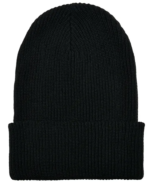Flexfit by Yupoong Recycled yarn ribbed knit beanie in black, style 1504RY