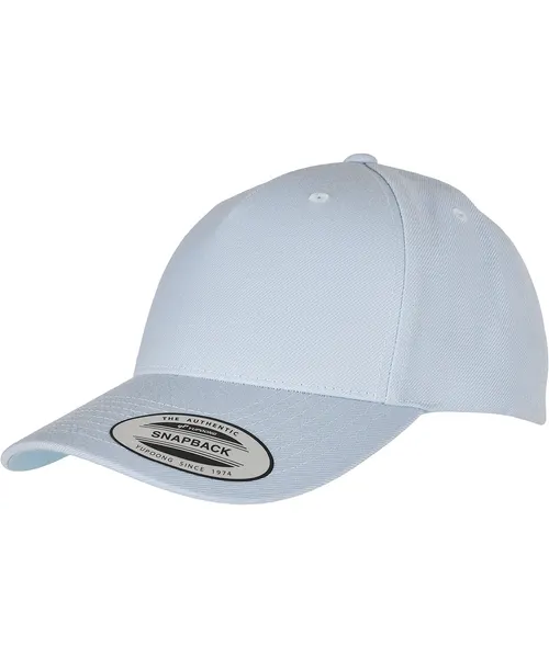 Flexfit by Yupoong YP classics 5-panel premium curved visor snapback cap in blue, style 5789M