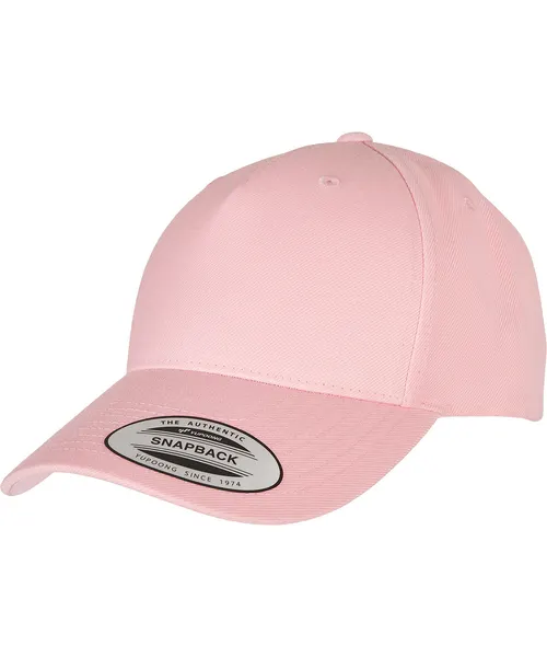 Flexfit by Yupoong YP classics 5-panel premium curved visor snapback cap in pink, style 5789M