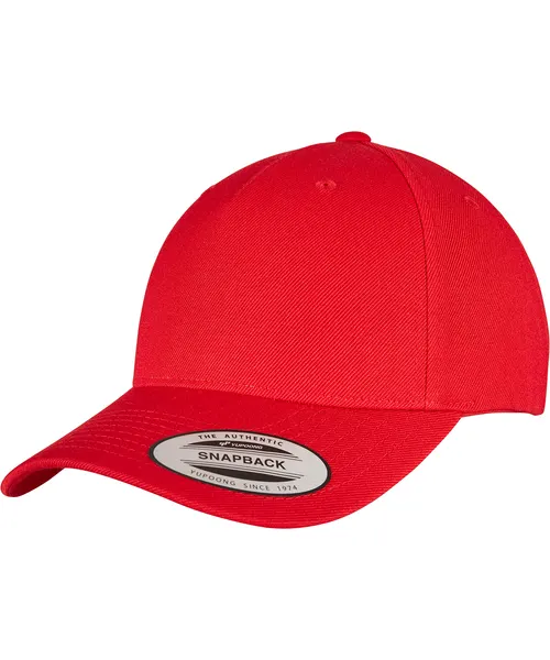Flexfit by Yupoong YP classics 5-panel premium curved visor snapback cap in red, style 5789M