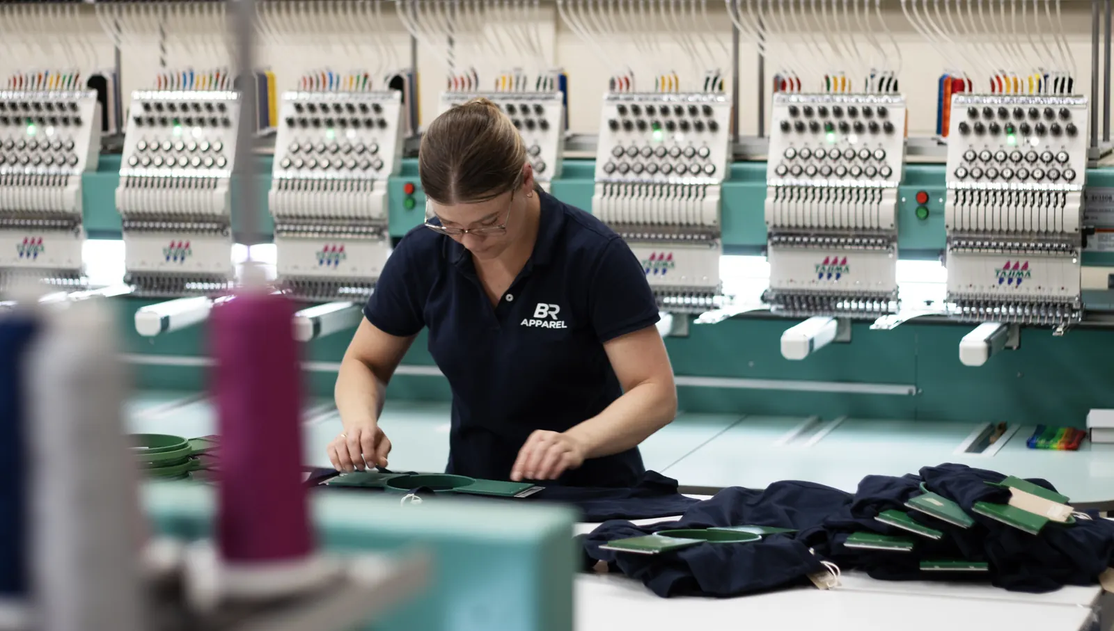 Garments being hooped for embroidery at BR Apparel Bradford