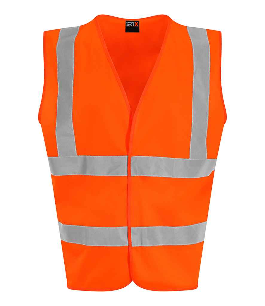 Fluorescent orange hi-vis waistcoat with reflective bands