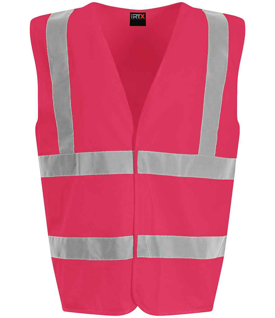 Pink hi-vis waistcoat with reflective bands