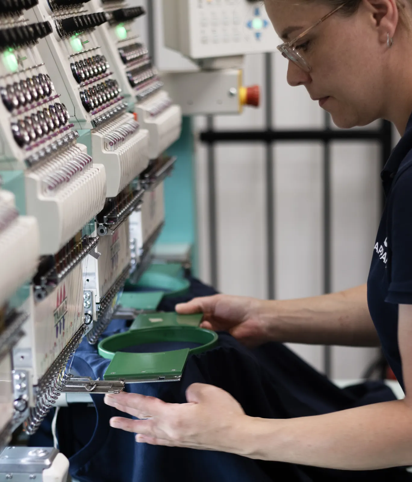 Workwear being hooped ready for embroidery at BR Apparel in Bradford