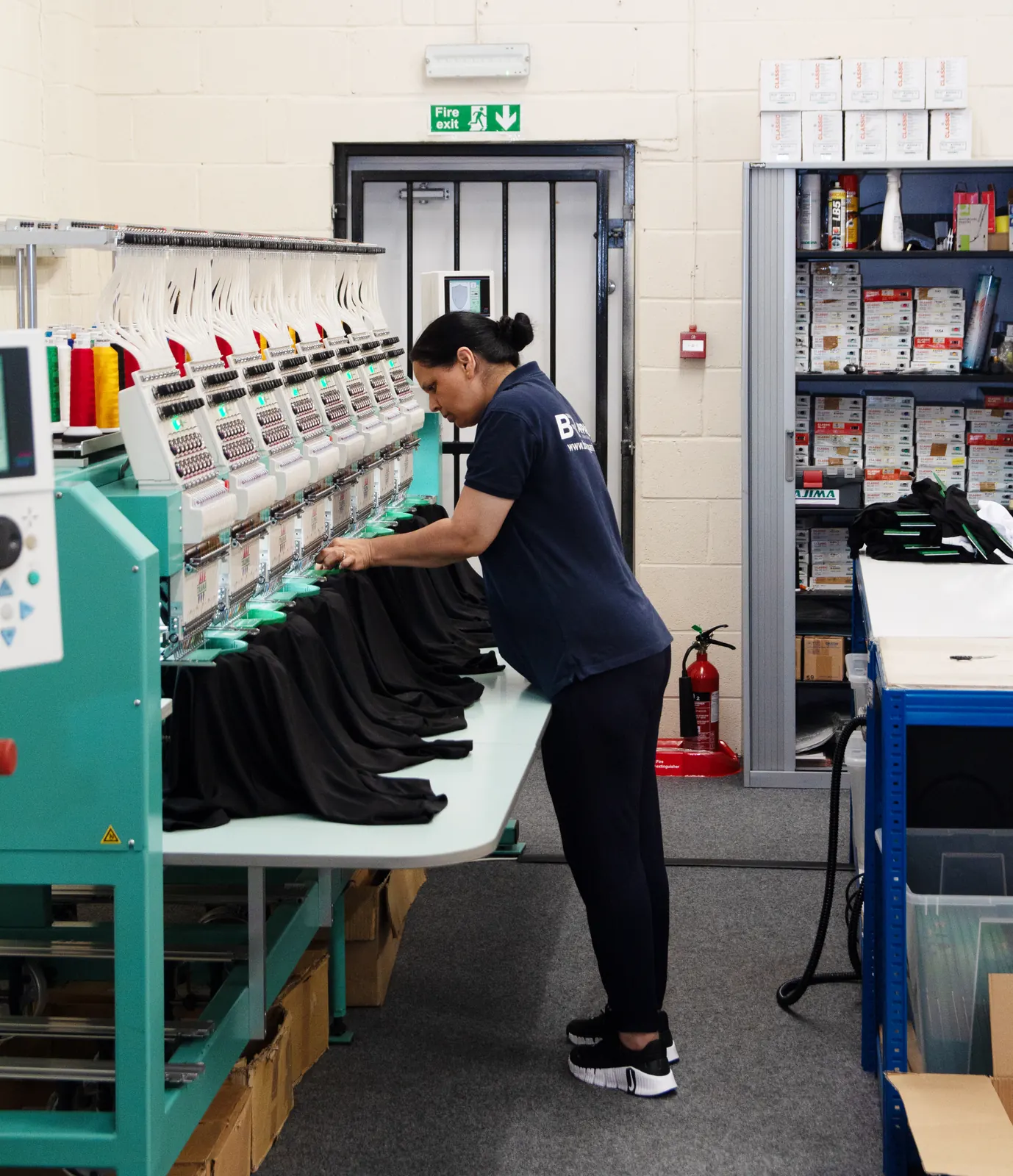 BR Apparel embroidery machine line in Bradford producing branded uniforms for Leeds businesses