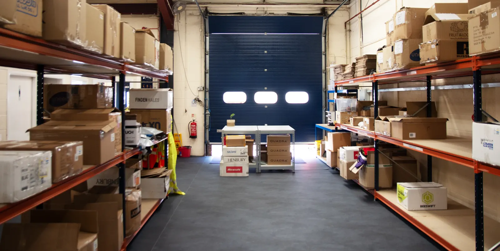 Stocked garment racking at the BR Apparel warehouse in Bradford